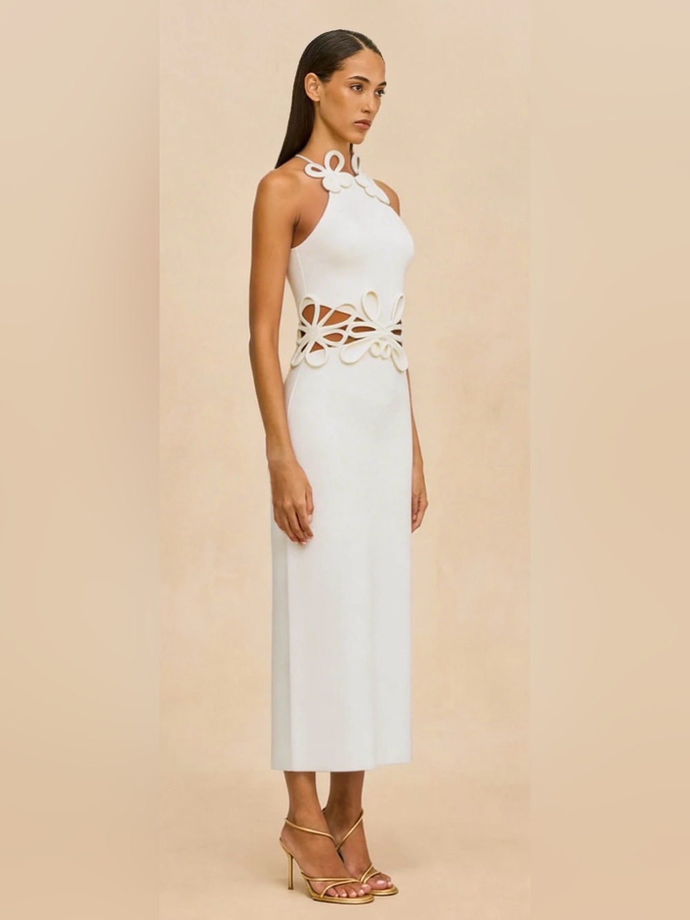 Cult Gaia Jena Knit Dress- White Cutout Floral Halter Midi Dress